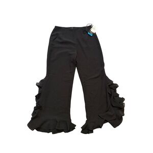 NWT Vintage J. R. Nites Petites Black Ruffled Wide Leg Pants Salsa Dance 8P